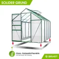 BRAST Gewächshaus Aluminium mit Fundament | 42 Modelle | 130x190x195cm - 490x250x235cm | TÜV geprüft | 6mm Hohlkammerplatten | rostfrei wetterfest temperaturbeständig | 250x190x195cm Grün - Thumbnail 8