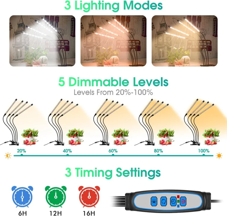 wolezek Pflanzenlampe LED, Pflanzenlicht, 80 LEDs Pflanzenleuchte 3000K 5000K 660nm Wachsen licht Vollspektrum für Zimmerpflanzen mit Zeitschaltuhr, 5 Arten von Helligkeit & 3 Lichter Modi für Gemüse – Bild 3