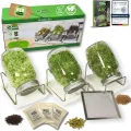 [Das Original Sprossenglas 3er Set + KRESSESIEB | 1000ml mit hochwertigem Edelstahl-Gitterdeckel, Ständer, Keramikschale + Sprossen-ABC [Druckversion] Keimglas Anzuchtschale Kresseschale - Thumbnail 1