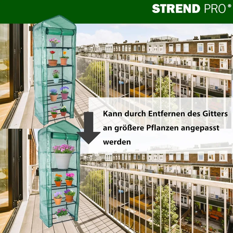 STREND PRO Gewächshaus klein 200 x 69 x 49 cm für optimales Pflanzenwachstum, Mini-Gewächshaus mit 5 Ebenen, inkl. Gewächshausfolie, grünes Gewächshaus, Balkonfolie, Gewächshaus, winterfest – Bild 2