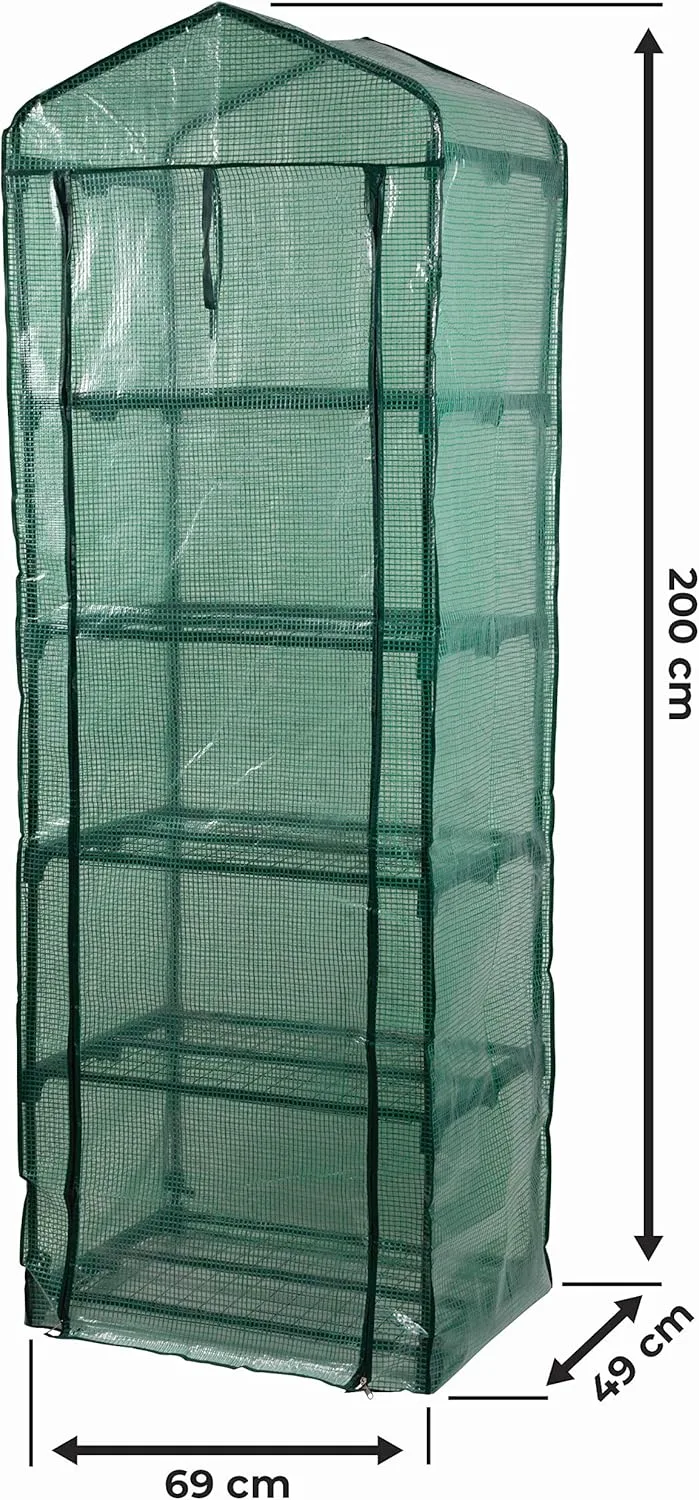 STREND PRO Gewächshaus klein 200 x 69 x 49 cm für optimales Pflanzenwachstum, Mini-Gewächshaus mit 5 Ebenen, inkl. Gewächshausfolie, grünes Gewächshaus, Balkonfolie, Gewächshaus, winterfest – Bild 4