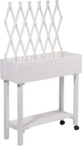 dobar® 58186e rollbares Hochbeet mit Rankgitter | Pflanzkasten auf Rollen | Blumenbeet aus Massiv-Holz | Schmales Kräuterbeet für Garten/Terrasse/Balkon | 79 x 28,5 x 130 cm | Weiß - Thumbnail 3