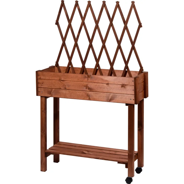 dobar® 58187e rollbares Hochbeet mit Rankgitter | Pflanzkasten auf Rollen | Blumenbeet aus Massiv-Holz | Schmales Kräuterbeet für Garten/Terrasse/Balkon | 79 x 28,5 x 130 cm | Braun – Bild 2
