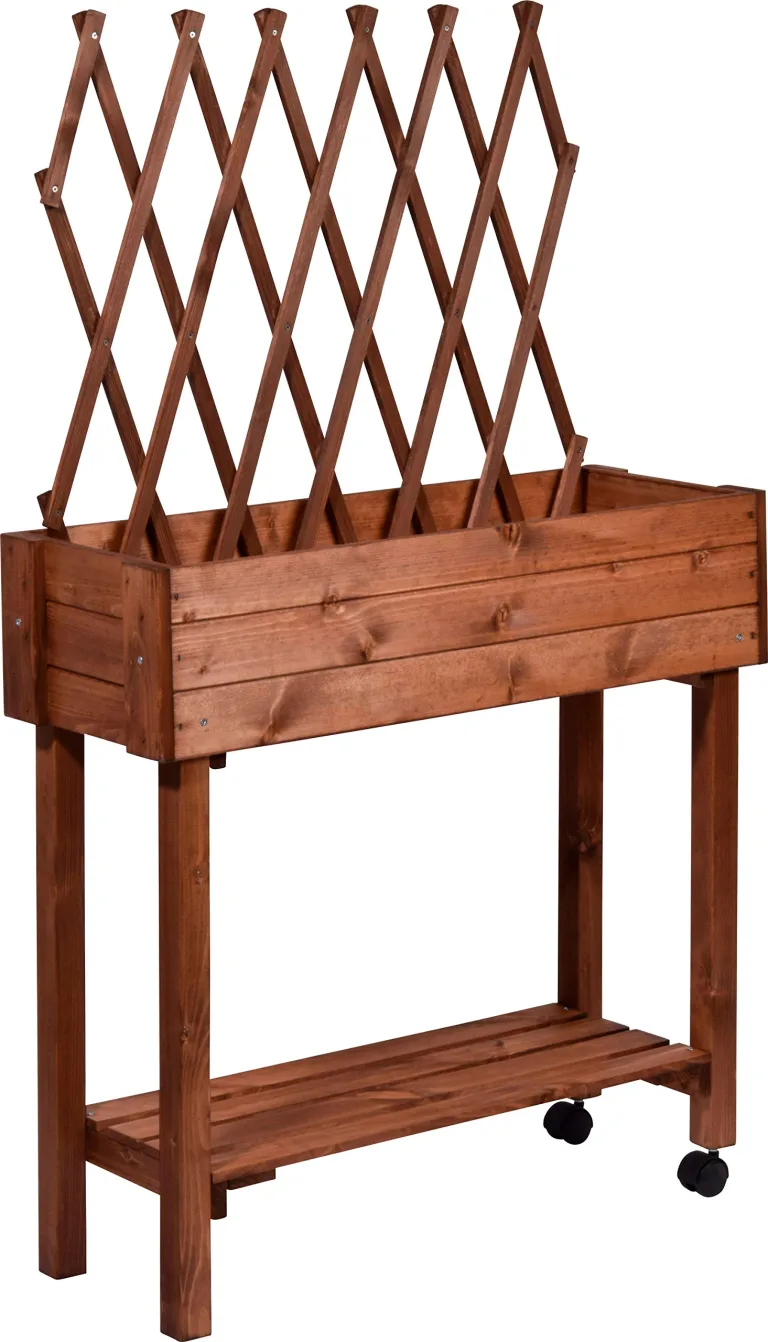dobar® 58187e rollbares Hochbeet mit Rankgitter | Pflanzkasten auf Rollen | Blumenbeet aus Massiv-Holz | Schmales Kräuterbeet für Garten/Terrasse/Balkon | 79 x 28,5 x 130 cm | Braun – Bild 3