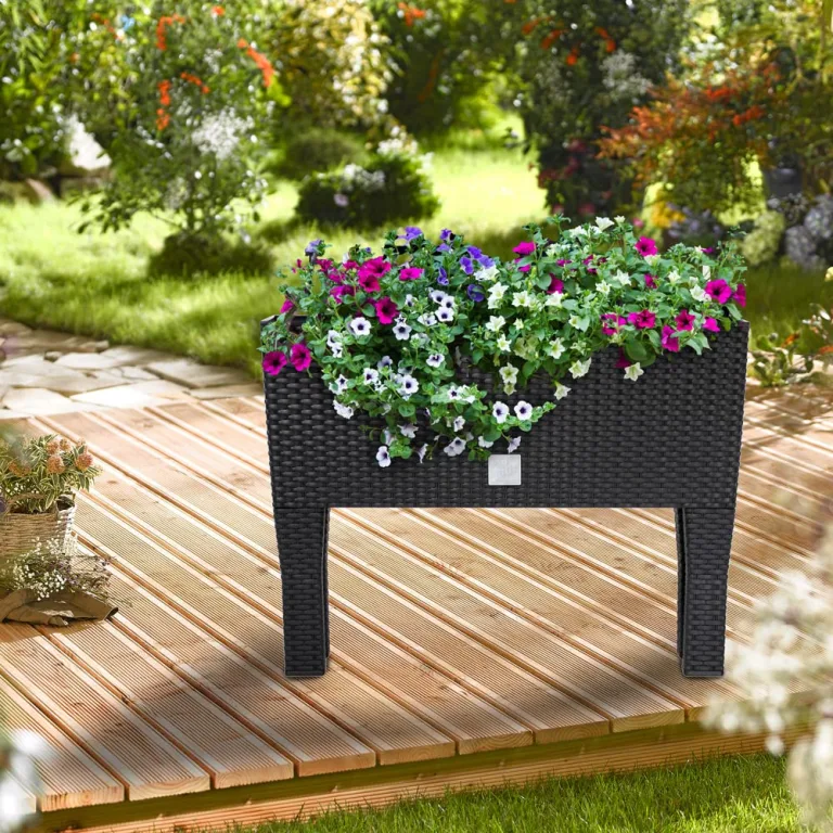 Deuba® Hochbeet 2in1 Funktion Balkonkasten 30L Bewässerungssystem mit abnehmbaren Füßen Polyrattan Beet Garten Balkon Kunststoff Anthrazit 60x25cm – Bild 5