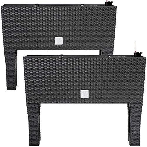 Deuba® Hochbeet 2in1 Funktion Balkonkasten 30L Bewässerungssystem mit abnehmbaren Füßen Polyrattan Beet Garten Balkon Kunststoff Anthrazit 60x25cm – Bild 7
