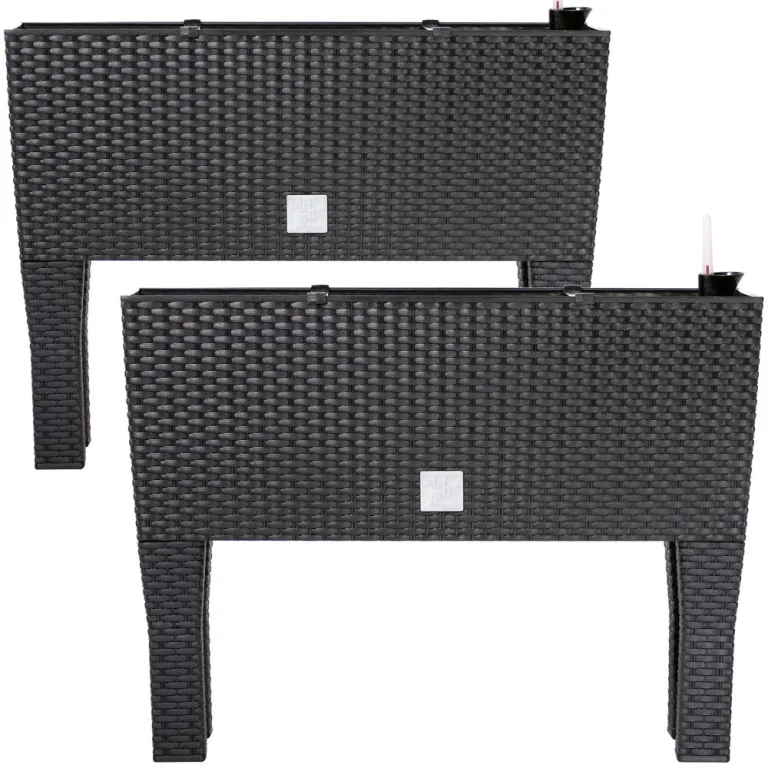 Deuba® Hochbeet 2in1 Funktion Balkonkasten 30L Bewässerungssystem mit abnehmbaren Füßen Polyrattan Beet Garten Balkon Kunststoff Anthrazit 60x25cm – Bild 1