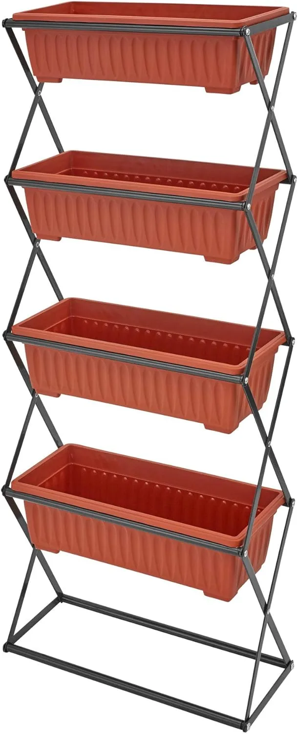 tectake® Vertical Gardening Beet mit 4X Blumenkasten, Pflanzturm Hochbeet Kunststoff, als Indoor Kräutergarten oder Outdoor im Garten, als Sichtschutz Balkon, Terrassen Deko, Blumenbank - Bild 1