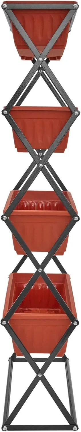 tectake® Vertical Gardening Beet mit 4X Blumenkasten, Pflanzturm Hochbeet Kunststoff, als Indoor Kräutergarten oder Outdoor im Garten, als Sichtschutz Balkon, Terrassen Deko, Blumenbank – Bild 5
