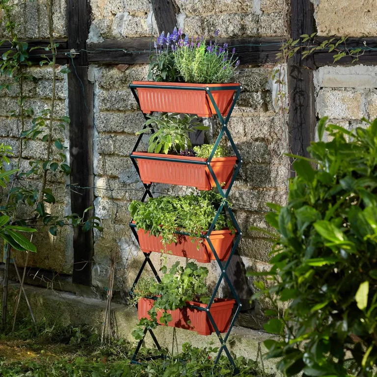 tectake® Vertical Gardening Beet mit 4X Blumenkasten, Pflanzturm Hochbeet Kunststoff, als Indoor Kräutergarten oder Outdoor im Garten, als Sichtschutz Balkon, Terrassen Deko, Blumenbank – Bild 3