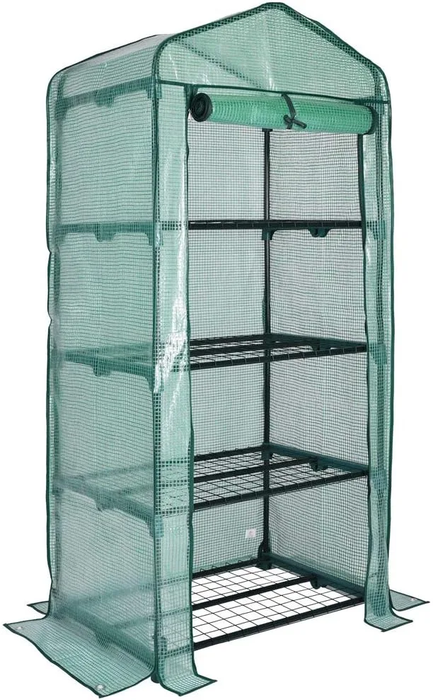 Gardebruk® Gewächshaus Foliengewächshaus platzsparend & stabil mit 3 Ablagen & aufrollbarer Tür Balkon Garten Tomatengewächshaus 126x49x69cm – Bild 7