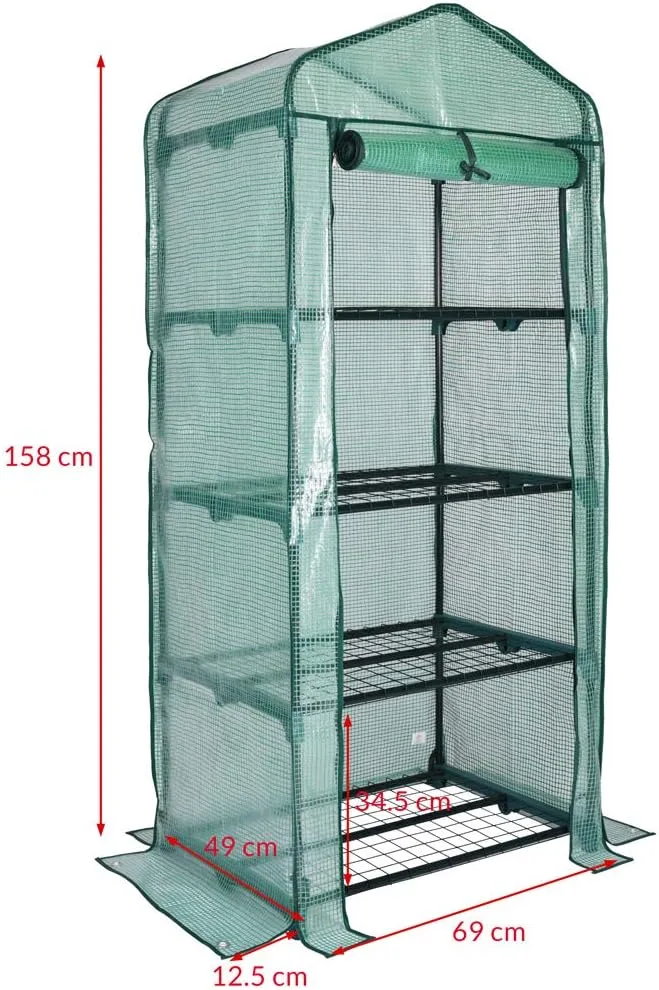 Gardebruk® Foliengewächshaus 158x49x69cm 4 Ablagen aufrollbare Tür Treibhaus Tomatenhaus Pflanzenhaus Anzuchthaus Balkon – Bild 5