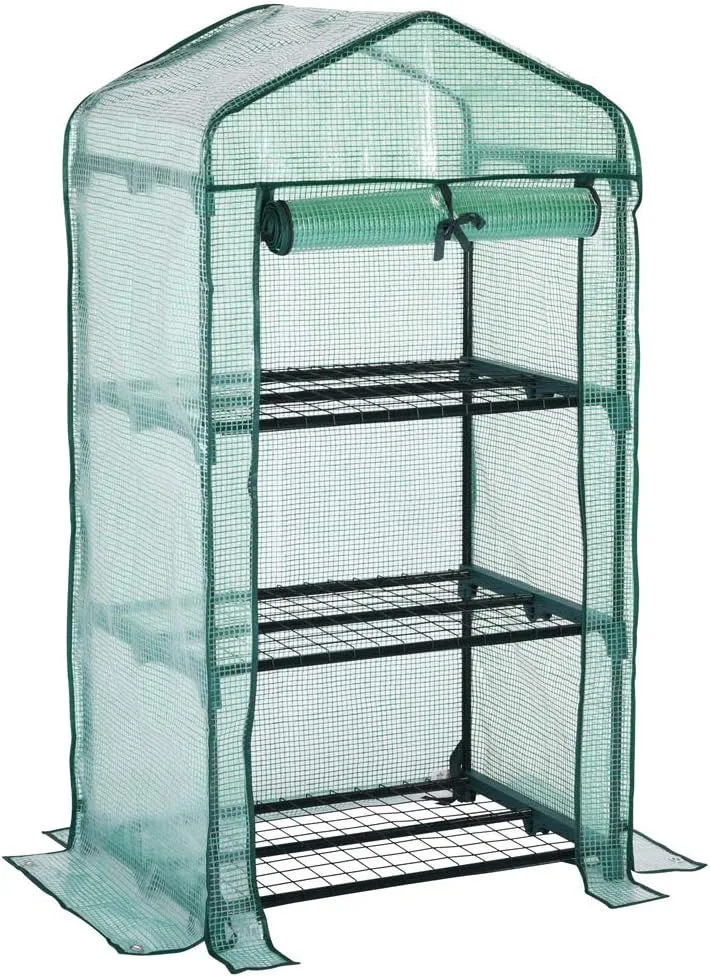 Gardebruk® Foliengewächshaus 158x49x69cm 4 Ablagen aufrollbare Tür Treibhaus Tomatenhaus Pflanzenhaus Anzuchthaus Balkon – Bild 6