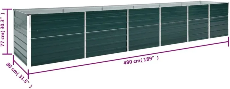 vidaXL Hochbeet Pflanzkübel Pflanzbeet Gemüsebeet Gartenbeet Frühbeet Blumenkasten Pflanzkasten Garten Verzinkter Stahl 480x80x77cm Grün – Bild 8