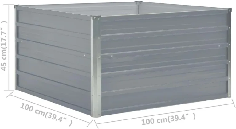 vidaXL Hochbeet Gartenbeet Gemüsebeet Pflanzbeet Pflanzkasten Blumenbeet Blumenkasten Frühbeet Garten 100x100x45cm Verzinkter Stahl Grau – Bild 7