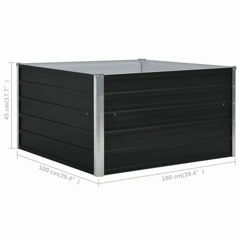 vidaXL Hochbeet Gartenbeet Gemüsebeet Pflanzbeet Pflanzkasten Blumenbeet Blumenkasten Frühbeet Garten 100x100x45cm Verzinkter Stahl Anthrazit – Bild 2