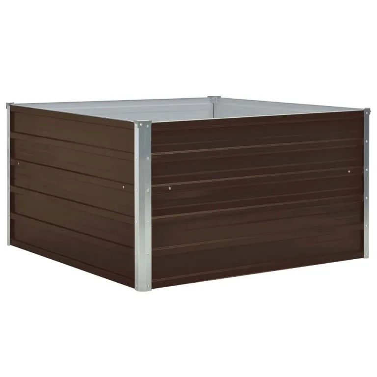 vidaXL Hochbeet Gartenbeet Gemüsebeet Pflanzbeet Pflanzkasten Blumenbeet Blumenkasten Frühbeet Garten 100x100x45cm Verzinkter Stahl Braun – Bild 5