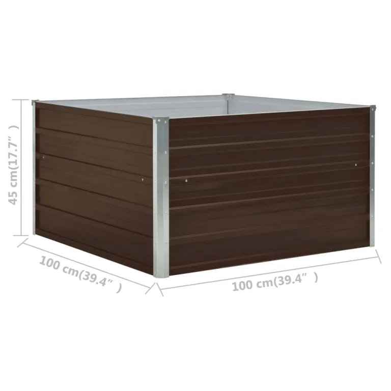 vidaXL Hochbeet Gartenbeet Gemüsebeet Pflanzbeet Pflanzkasten Blumenbeet Blumenkasten Frühbeet Garten 100x100x45cm Verzinkter Stahl Braun – Bild 7
