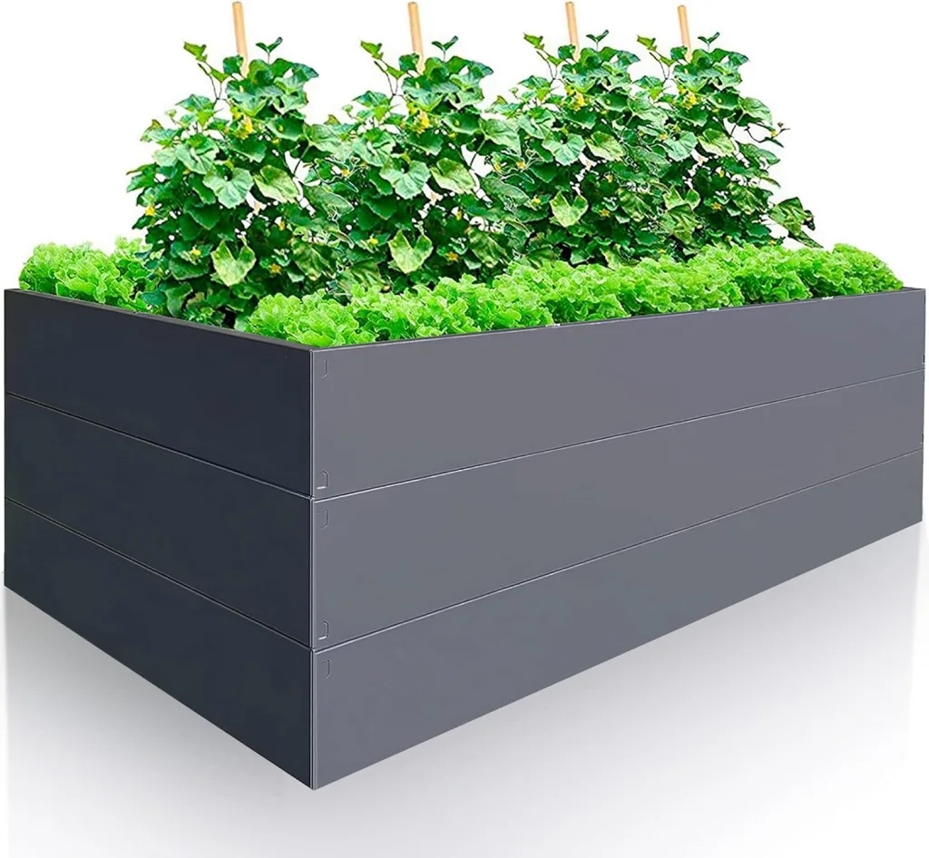 Hochbeet Metall 200x100x63 cm – Großes Hochbeet für Garten aus Stahl, Grau – Verzinkt & Pulverbeschichtet Rostfrei mit Maulwurfnetz – Hochbeete-Kit ideal als Kräuterbeet