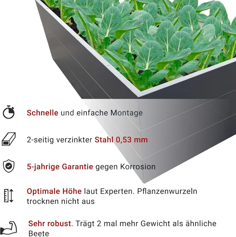 Hochbeet Metall 200x100x63 cm – Großes Hochbeet für Garten aus Stahl, Grau – Verzinkt & Pulverbeschichtet Rostfrei mit Maulwurfnetz – Hochbeete-Kit ideal als Kräuterbeet – Bild 6