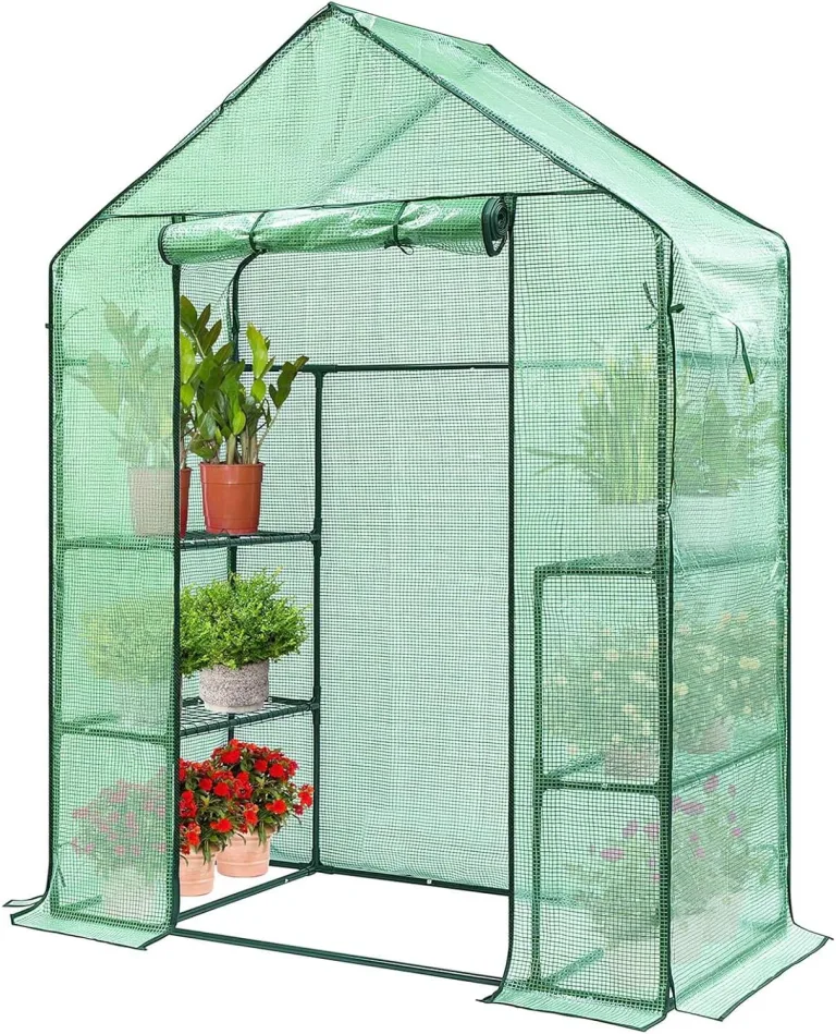 VIVOSUN Tragbares Gewächshaus 68x48x160 cm mit 4 Ebenen, Frühbeet mit Rädern, Grüne PE-Abdeckung, Pflanzenregal für Balkon, Terrasse, Kleinen Garten oder Hinterhof – Bild 7