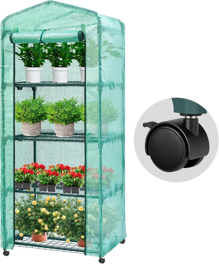 VIVOSUN Tragbares Gewächshaus 68x48x160 cm mit 4 Ebenen, Frühbeet mit Rädern, Grüne PE-Abdeckung, Pflanzenregal für Balkon, Terrasse, Kleinen Garten oder Hinterhof – Bild 1