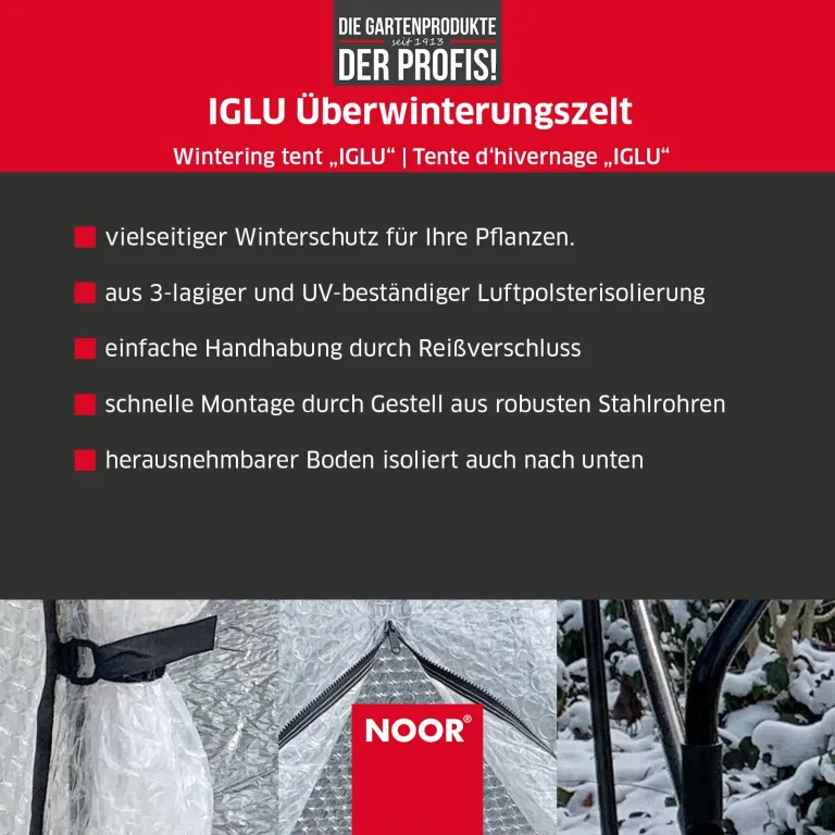 Noor Überwinterungszelt IGLU für Kübelpflanzen - wetterfestes UV-beständiges Winterschutzzelt - Robustes frostsicheres Foliengewächshaus mit 3-lagiger Luftpolsterfolie - Modell L 120x120x180 cm – Bild 2