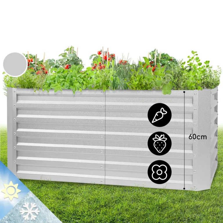 blumfeldt Hochbeet High Grow Straight Material: verzinkter Stahl. Durchmesser: 0,6 mm. Rostschutz. 4x Aluminium Schutzleisten. Maße: 120 x 60 x 60 cm. Volumen: 432 l. Farbe: Silberfarben. – Bild 1