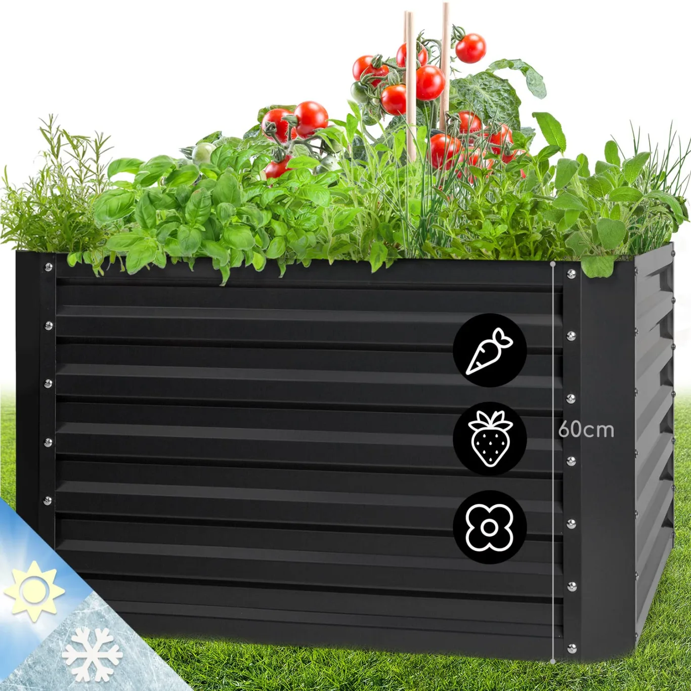 blumfeldt Hochbeet High Grow Straight Material: verzinkter Stahl. Durchmesser: 0,6 mm. Rostschutz. 4x Aluminium Schutzleisten. Maße: 100 x 60 x 100 cm. Volumen: 600 l. Anthrazit. - Bild 1