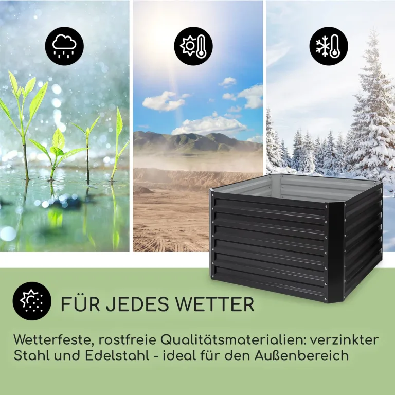 blumfeldt Hochbeet High Grow Straight Material: verzinkter Stahl. Durchmesser: 0,6 mm. Rostschutz. 4x Aluminium Schutzleisten. Maße: 100 x 60 x 100 cm. Volumen: 600 l. Anthrazit. – Bild 2