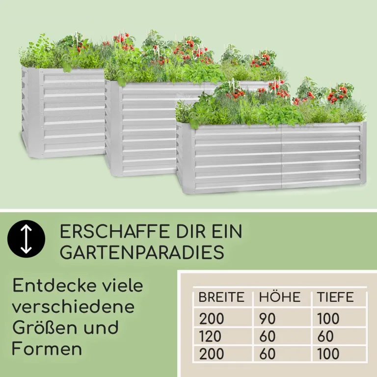 blumfeldt Hochbeet aus Metall, Wetterfestes Stahl-Hochbeet für Balkon & Garten, Rostfreies Hochbeet Verzinkt, Freistehende Hochbeete 200x90x100 cm, 1800L Pflanzkübel Groß für Blumen, Obst, Gemüse – Bild 7