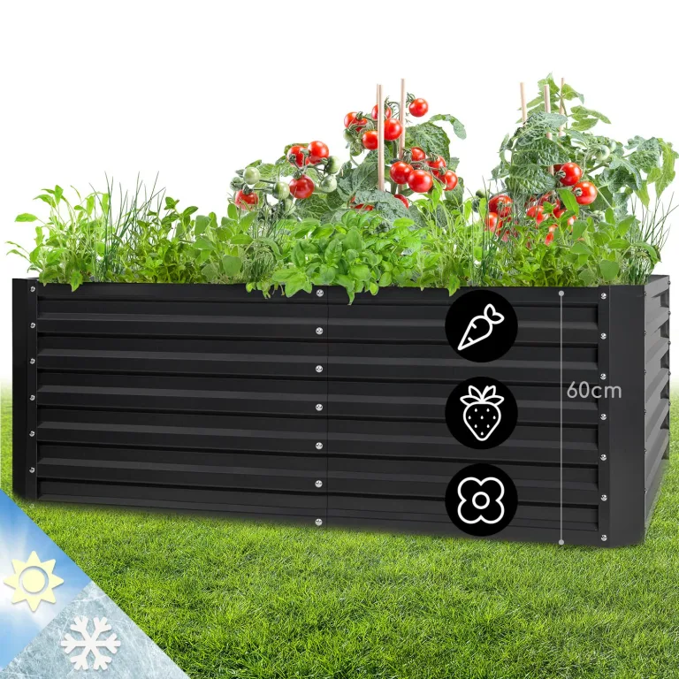 blumfeldt Hochbeet High Grow Straight Material: verzinkter Stahl. Durchmesser: 0,6 mm. Rostschutz. 4x Aluminium Schutzleisten. Maße: 200 x 60 x 100 cm. Volumen: 1200 l. Anthrazit. – Bild 1