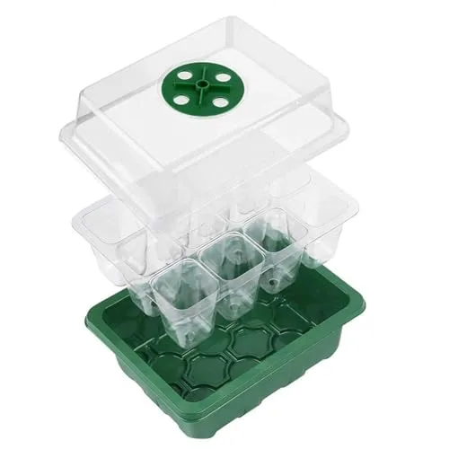 Anzuchtkasten Set, 12 Stück 144 Zellen, Mini Gewächshaus mit Deckel & Belüftung, 3,7 x 3,7 x 5,5 cm, für Sämling Pflanze, Kräuter, Gemüse & Blumen, mit 20 Pflanzetiketten, Locher & Pikierhilfe – Bild 10