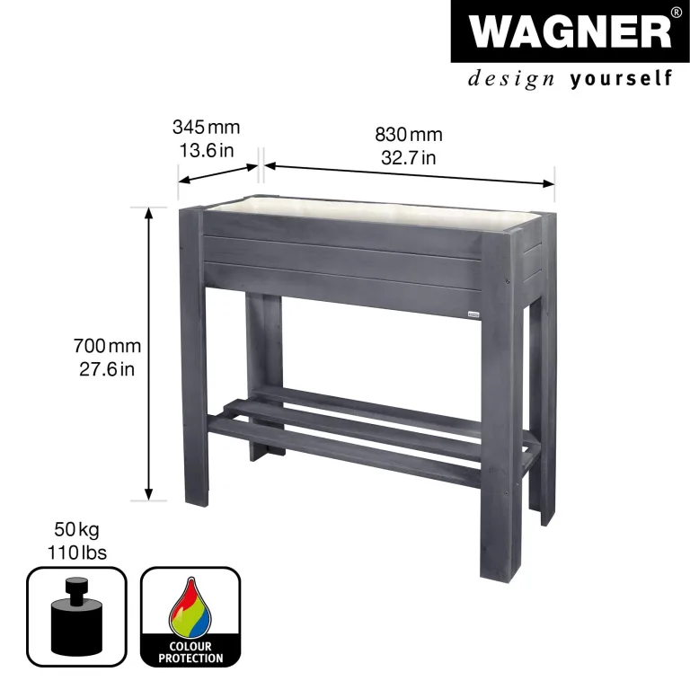 WAGNER GrowFAMILY - Hochbeet - GrowBOX Light - Nadelholz, Massivholz FSC®, anthrazit, 70 x 83 x 34,5 cm, Regalboden, inkl. Pflanztasche - 25024001 – Bild 2