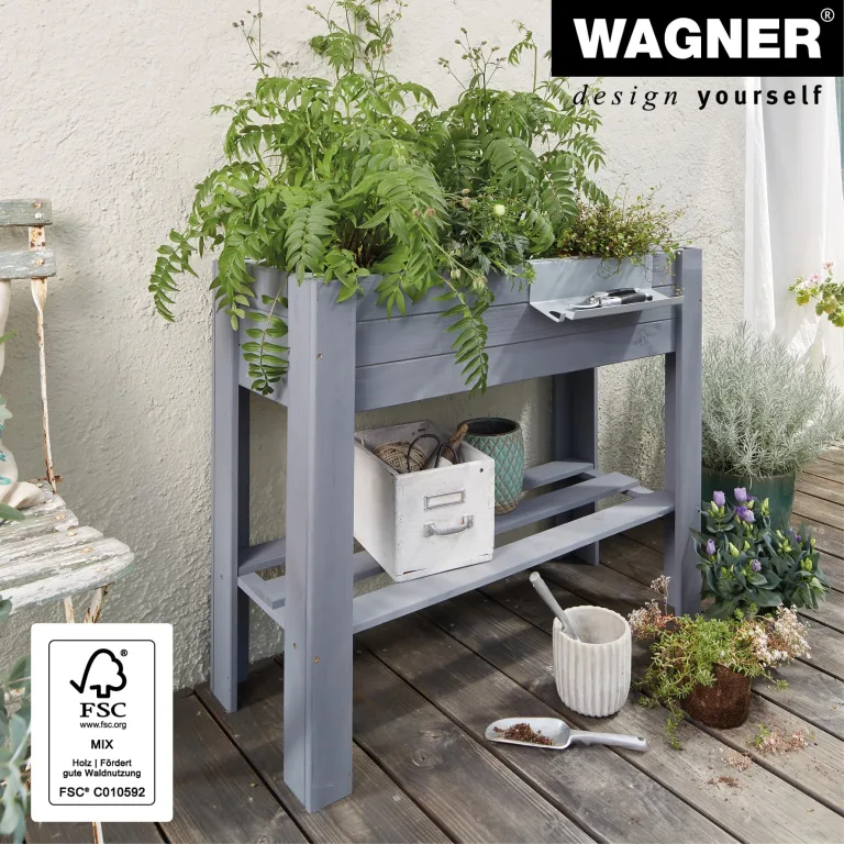 WAGNER GrowFAMILY - Hochbeet - GrowBOX Light - Nadelholz, Massivholz FSC®, anthrazit, 70 x 83 x 34,5 cm, Regalboden, inkl. Pflanztasche - 25024001 – Bild 3