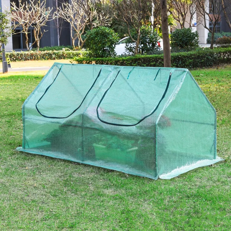 Yorbay Foliengewächshaus Frühbeet Gewächshaus für Tomaten Gemüse Pflanzen, mit UV-beständige Gitternetzfolie und Fernster für Garten zur Aufzucht, Spitzdach, niedrig, Grün, 120 x 60 x 60cm (LxBxH) – Bild 8