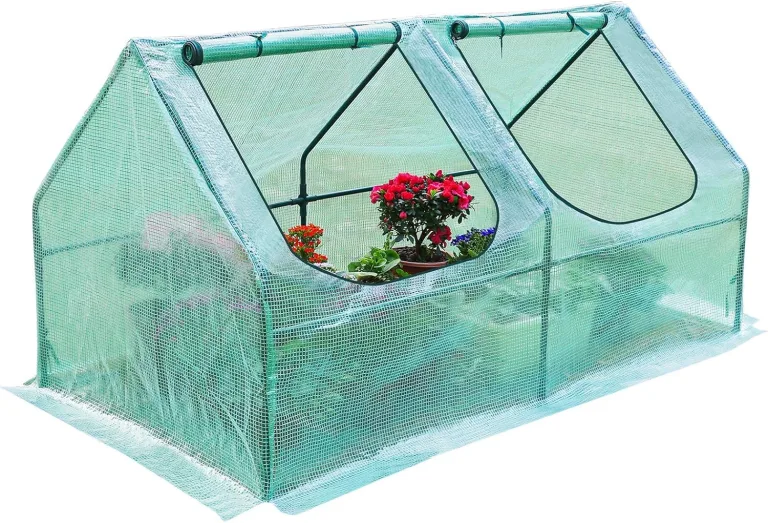 Yorbay Foliengewächshaus Frühbeet Gewächshaus für Tomaten Gemüse Pflanzen, mit UV-beständige Gitternetzfolie und Fernster für Garten zur Aufzucht, Spitzdach, niedrig, Grün, 120 x 60 x 60cm (LxBxH) – Bild 1