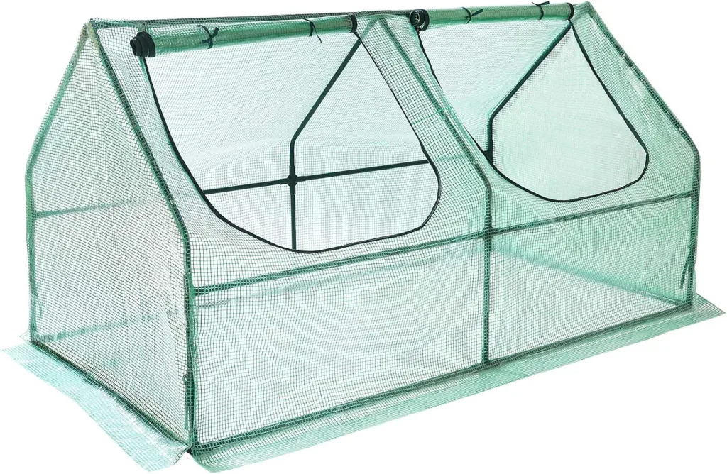 Yorbay Foliengewächshaus Frühbeet Gewächshaus für Tomaten Gemüse Pflanzen, mit UV-beständige Gitternetzfolie und Fernster für Garten zur Aufzucht, Spitzdach, niedrig, Grün, 180 x 90 x 90cm (LxBxH)