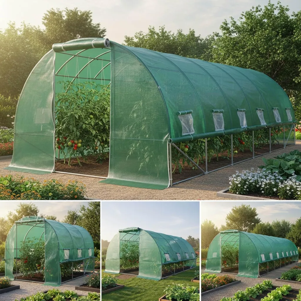 BRAST Gewächshaus Foliengewächshaus mit Stahlfundament | 2x3m - 3x8m | inkl. Erdanker Unkrautvlies & aufrollbare Seitenwände mit Moskitonetz | UV-stabilisierte Gitterschutzfolie 200g/m² | 300x600cm