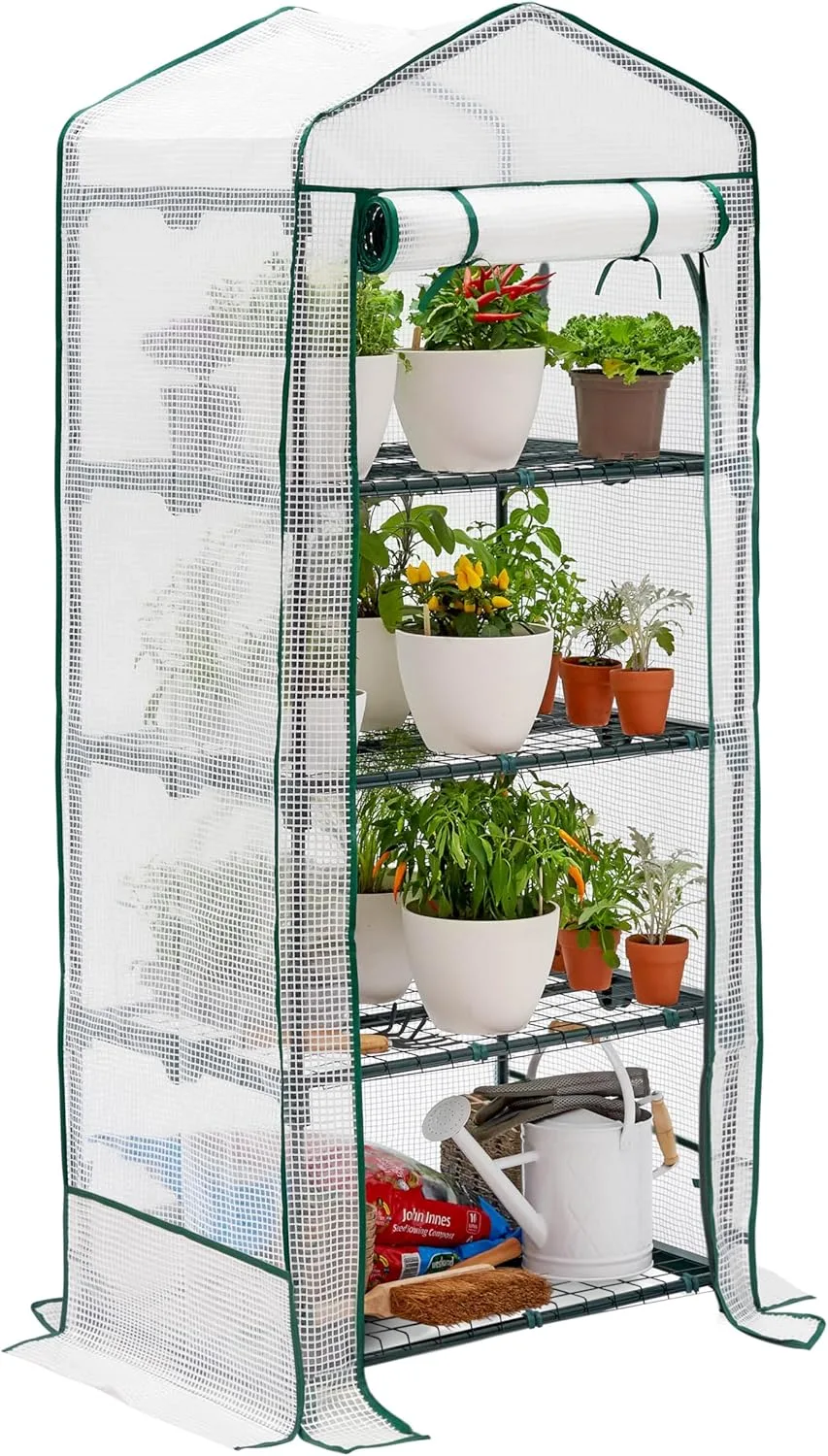 Bramble - Premium Garten Foliengewächshaus für Balkon & Terrasse mit 4 Etagen, Stahlrahmen & Verstärkter PVC-Abdeckung - Stabil & Einfach zu Montieren - 160x69x49cm
