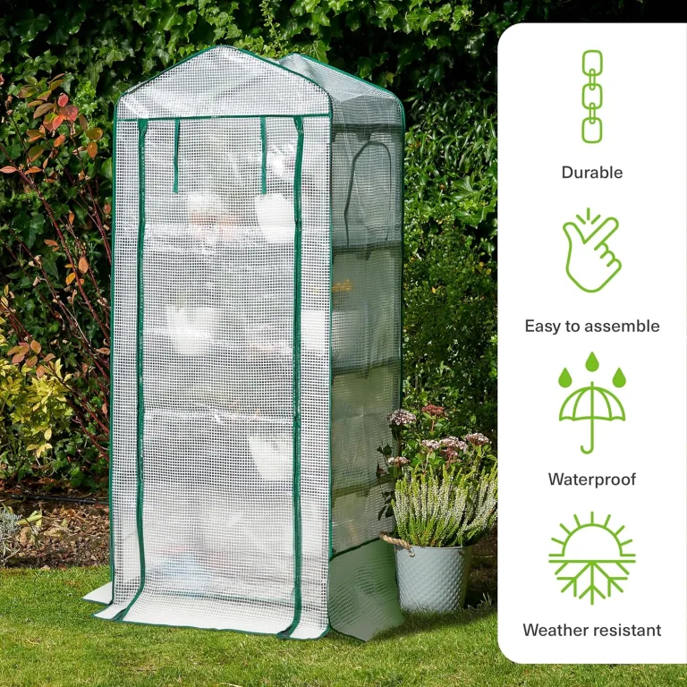 Bramble - Premium Garten Foliengewächshaus für Balkon & Terrasse mit 4 Etagen, Stahlrahmen & Verstärkter PVC-Abdeckung - Stabil & Einfach zu Montieren - 160x69x49cm – Bild 5
