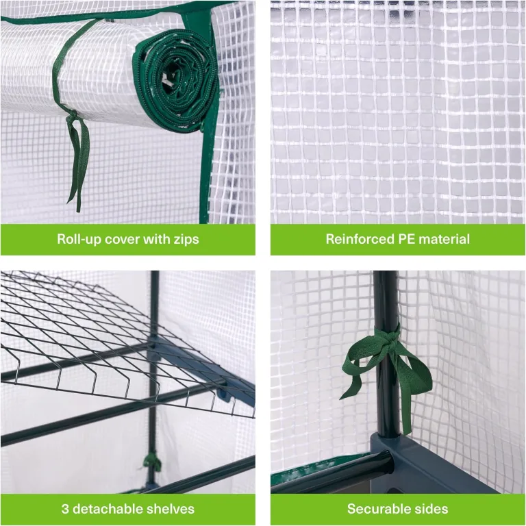 Bramble - Premium Garten Foliengewächshaus für Balkon & Terrasse mit 4 Etagen, Stahlrahmen & Verstärkter PVC-Abdeckung - Stabil & Einfach zu Montieren - 160x69x49cm – Bild 7