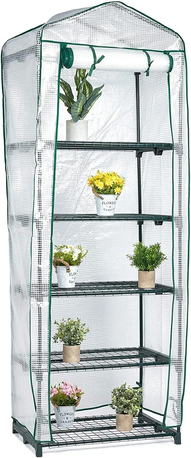 Bramble - Premium Garten Foliengewächshaus für Balkon & Terrasse mit 5 Regalen, Stahlrahmen & Verstärkter PVC-Abdeckung - Stabil & Einfach zu Montieren - 193x69x49cm Weiß – Bild 1