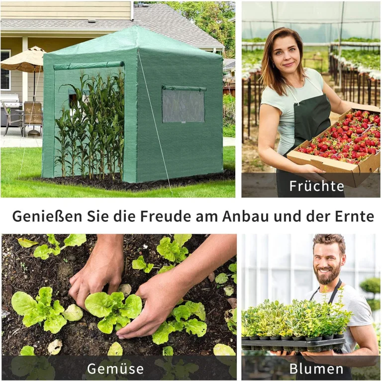Outsunny Gewächshaus Treibhaus Tomatenhaus Frühbeet mit Tür und Fenster zum Aufrollen PE Stahl Dunkelgrün 238 x 178 x 240 cm – Bild 9