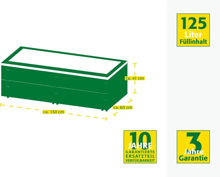 JUWEL Pflanzkasten Timber (Hochbeet für Balkon und Terrasse, mit wasserdichter Pflanzwanne, 130x60x40 cm, einfacher Aufbau durch Stecksystem, inkl. Ablaufschlauch, Pflanzbereich 20 cm hoch) 20469 – Bild 7
