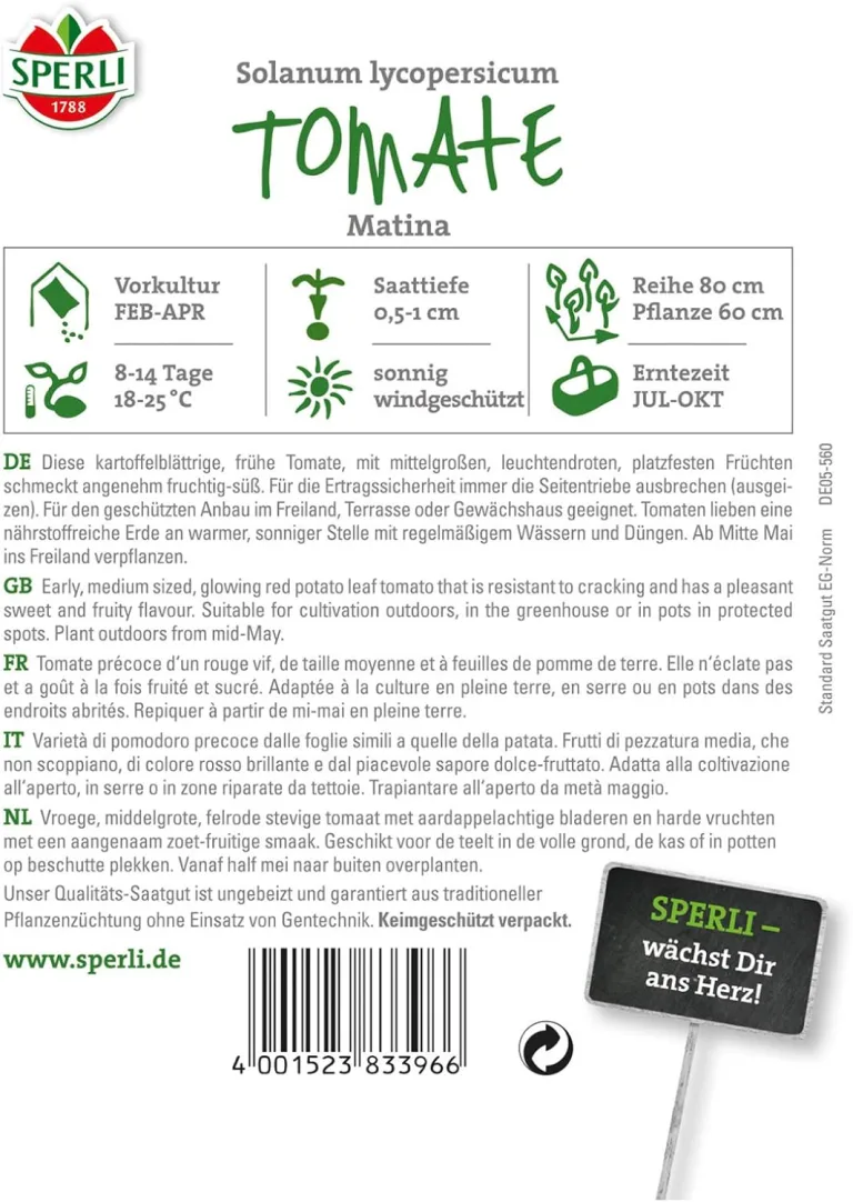 Sperli Premium Tomaten Samen Matina ; sehr frühe und aromatische Tomate ; Tomaten Saatgut – Bild 2