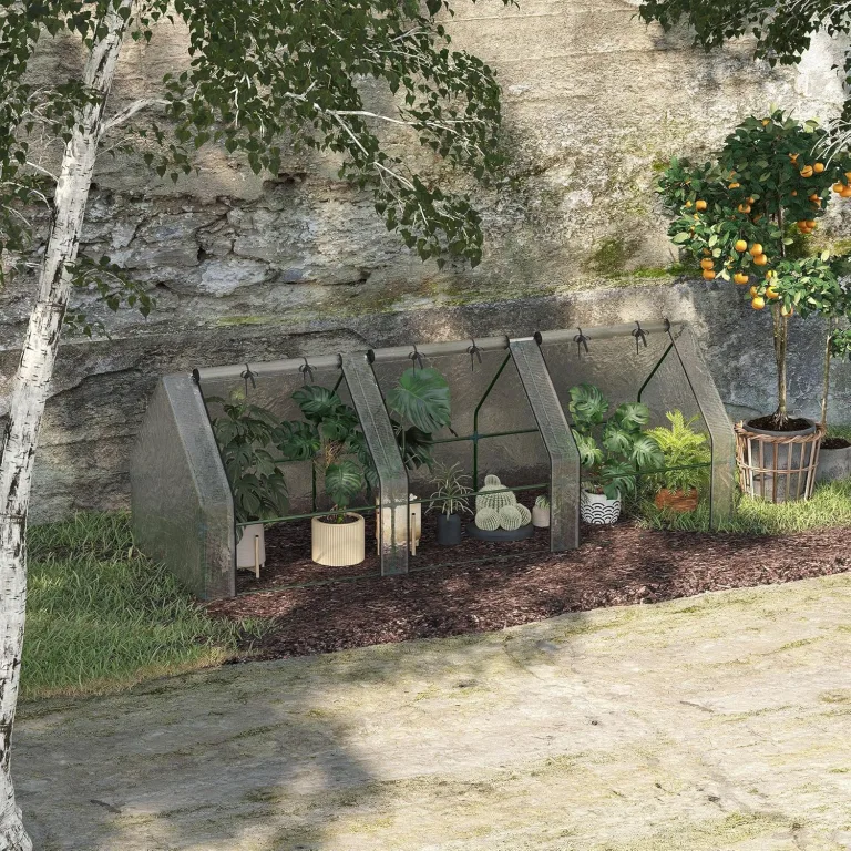 Outsunny Gewächshaus mit 3 Rollfenster, PE-Gitterfolie, Foliengewächshaus aus Stahl, Treibhaus für Balkon, Garten, Tomatenhaus 270x90x90cm, Tomatengewächshaus für Gemüse, Blumen, Pflanzen, Weiß – Bild 3