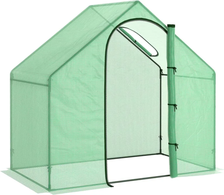 Outsunny Gewächshaus mit Fernster, Rolltür, Winterfest Foliengewächshaus aus Stahl, Treibhaus für Balkon, Garten, Tomatenhaus 180 x 100 x 168 cm, Tomatengewächshaus für Tomaten, Gemüse, Dunkelgrün – Bild 1