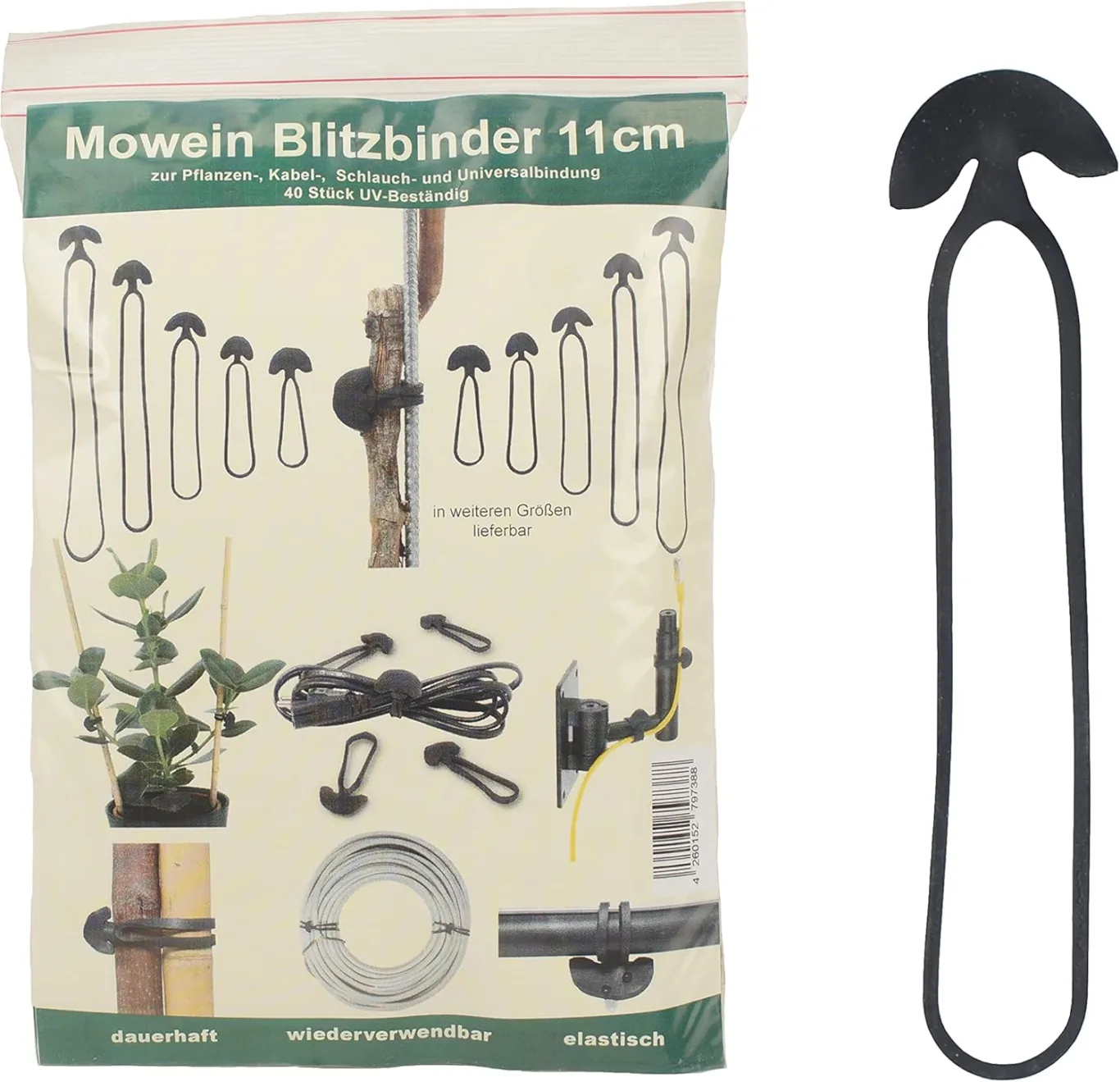 40 Blitzbinder 11cm - Pflanzenbinder für Gartenbau und Haushalt | Kabelbinder | Schlauchbinder | Universalbindung aus Gummi | 40 Stück | UV-beständig und elastisch | wiederverschließbar - Bild 1