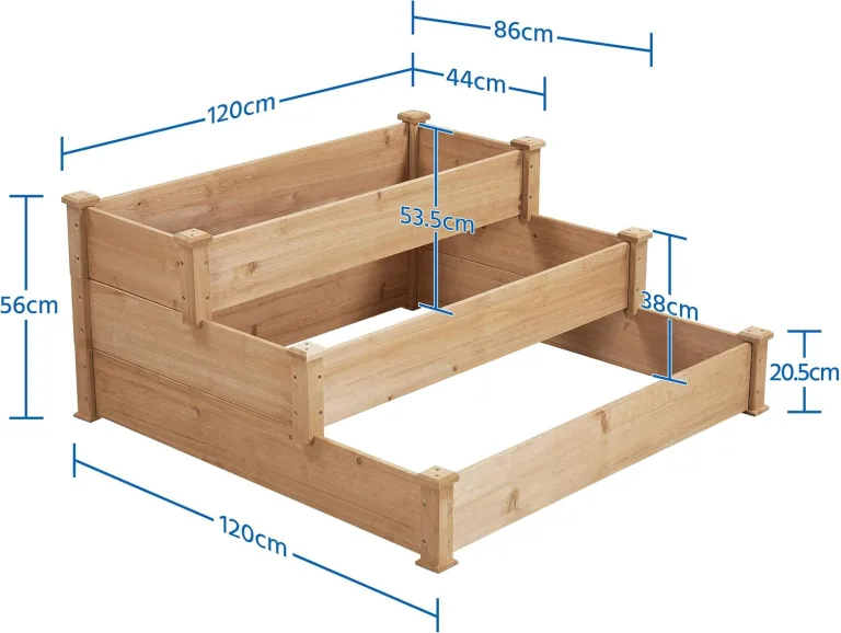 Yaheetech stapelbares Hochbeet 3 Etagen Blumentreppe Stufenbeet Garten Beete Pflanzenbeet Holz Frühbeet für Gemüse, Kräuter, Blumen, 3-stufig, Hellbraun – Bild 4